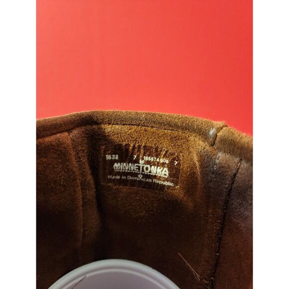 Minnetonka women's 7 M 1638 3 Layer Fringe MOCCASIN Boots BROWN SUEDE LEATHER - Picture 6 of 10